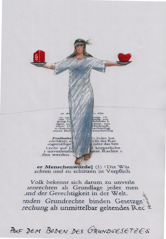 Justitia auf dem Boden des Grundgesetzes<br />Leinwanddruck 100 x 70 title=